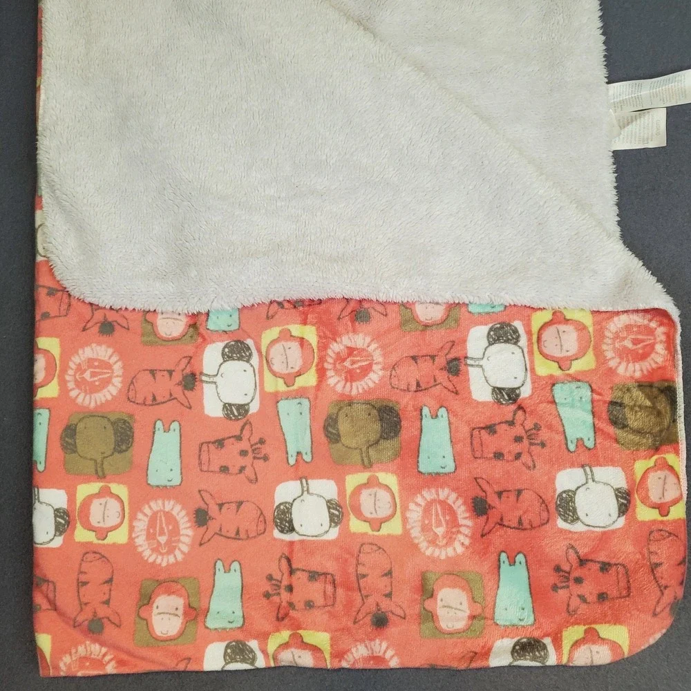 Mini‎ B Salmon Coral Pink Minky Baby Blanket Jungle Zoo Animals Baby Girl EUC